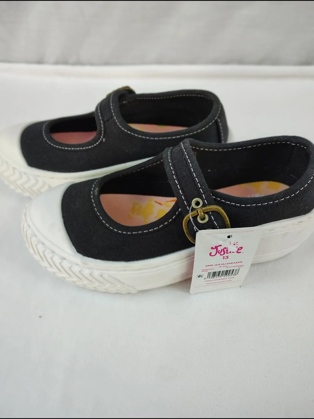 Child's Justice Black Mary Jane Sneakers with White Soles Size 13